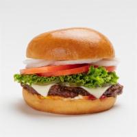 American Classic Burger · Classic beef burger with American cheese, lettuce, tomato, pickle, red onion, ketchup, musta...