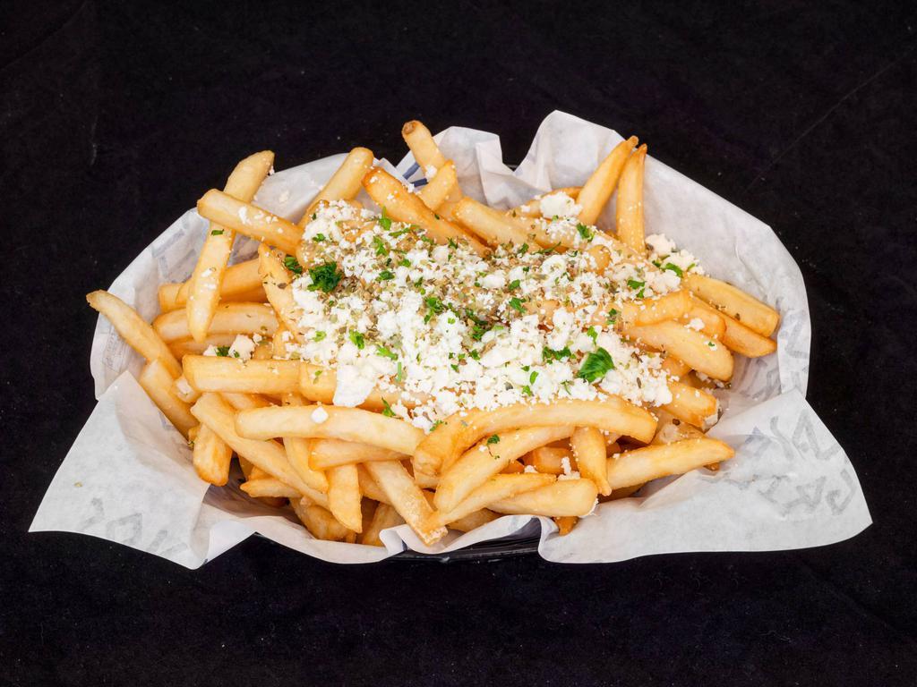 Greek Fries · French fries with melted feta and oregano.