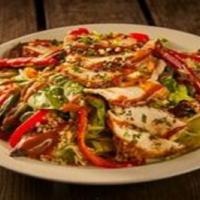 Thai Chicken Salad · Fresh greens layered with red bell peppers and grilled chicken, topped with crushed peppers,...