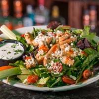 Buffalo Chicken Salad · Fresh romaine with your choice of grilled or crispy buffalo chicken strips, bacon & parmesan...