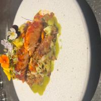 Seared Salmon · quinoa chaufa, baby bok choy, mango chimichurri
