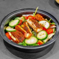 Grilled Chicken Garden Salad · Grilled Chicken, Kale, Tomatoes, Cucumber, Olive Oil & Balsamic Vinegar 