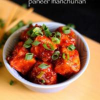 Paneer Manchurian. · Fried cubes of Cottage cheese sauteed in a Manchurian sauce.