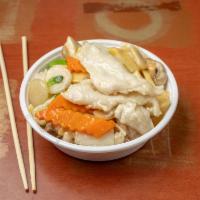 130. Moo Goo Gai Pan · Stir fried chicken and vegetable dish.