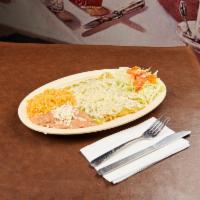 A La Mexicana Plate · One enchilada, one taco and one chile relleno. (add what type of taco  you want and which ty...