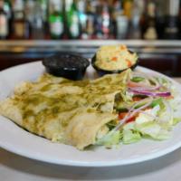 Chicken Enchiladas  · 3 corn tortillas with grilled chicken sliced avocado,montary jack cheese,onions,lettuce,toma...