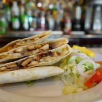 Chicken & Cheese Quesadilla  · Grilled Chicken breast, Chopped onions & melted monterey jack cheese  