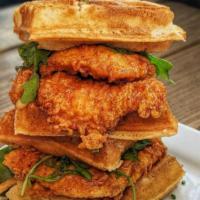 Chicken & Waffle Sliders · fried chicken, cholula-honey, pickles, slaw