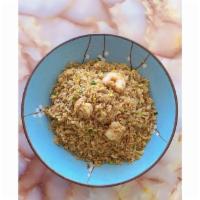 F5. Shrimp  Fried Rice · Fried rice with shrimp onions egg.Large Size