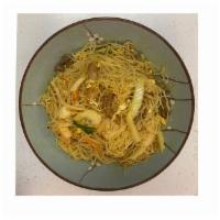 M7. Singapore Noodles (Skinny rice noodle) · Skinny rice noodles and chicken beef shrimp cooked together with cabbage onions carrots egg ...