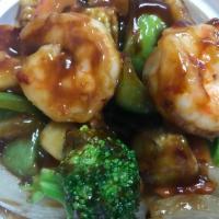 C23. Shrimp with Garlic Sauce Combo Plate · Served with roast pork fried rice and egg roll. Hot and spicy.