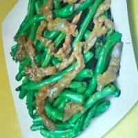107. Beef with String Beans · With white rice.