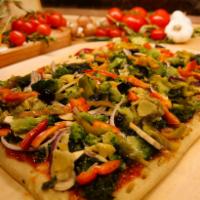 Vegan Pizza · Black Olives, Red Peppers, Artichoke, Broccoli, Spinach, Mushrooms, Onions, Parsley and home...
