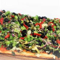Veggie Pizza · Black Olives, Red Peppers, Spinach, Artichoke, Broccoli, Spinach, Mushrooms, Onions, Parsley...