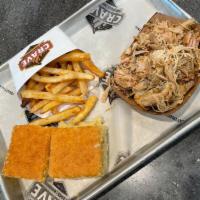 Pulled Chicken · Pulled Chicken Plate served with Cornbread & a side of your choice. 