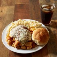 Cheeseburger Plate · 2 cheeseburgers served over macaroni salad and homefries, topped with condiments of your cho...