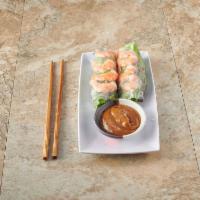 Summer Rolls - 2 rolls · Fresh boiled shrimp, lettuce, rice vermicelli, cilantro wrapped in rice paper. Served with p...