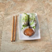 Garden Rolls - 2 rolls · Cucumber, lettuce, rice vermicelli, cilantro wrapped in rice paper. Served with peanut hoisi...