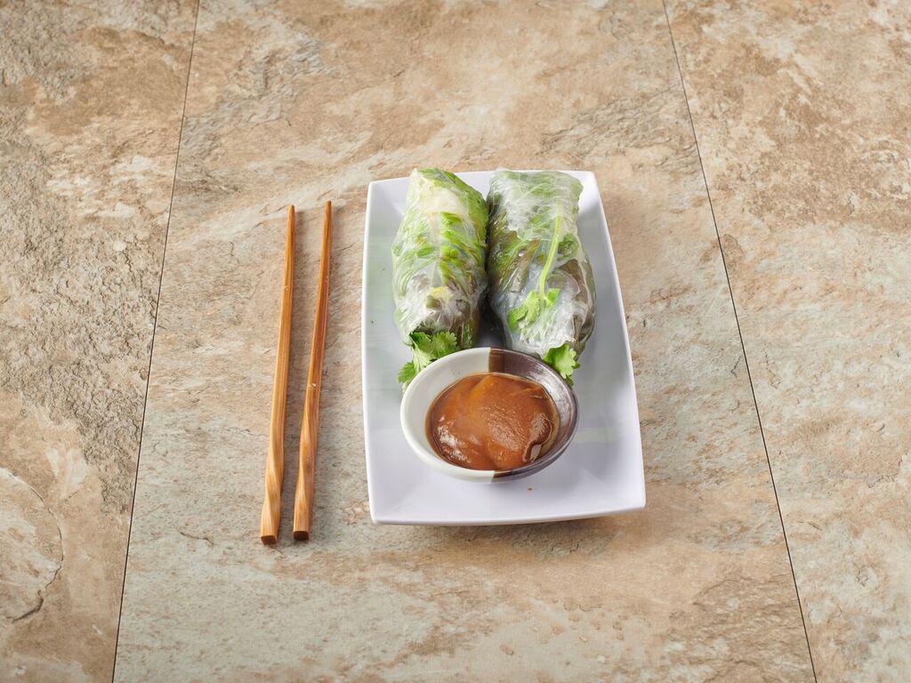 Garden Rolls - 2 rolls · Cucumber, lettuce, rice vermicelli, cilantro wrapped in rice paper. Served with peanut hoisin sauce. Vegetarian.