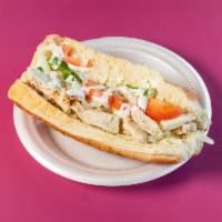 Chicken Philly Spud · Butter, bell pepper onion, tomato, sour cream and cheese.