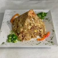 Arroz Chaufa De Camarones · Peruvian-Style Calamari and Shrimp Fried Rice.
