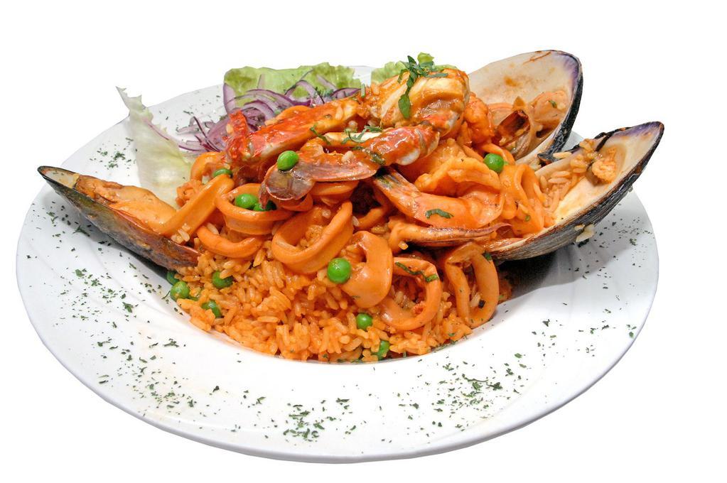 Arroz Con Mariscos · Peruvian-Style Seafood Paella

