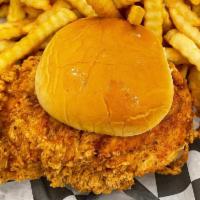 Crispy Chicken Sandwich · Golden fried juicy chicken breast. Comes with plain fries or upgrade your fries for $1. 