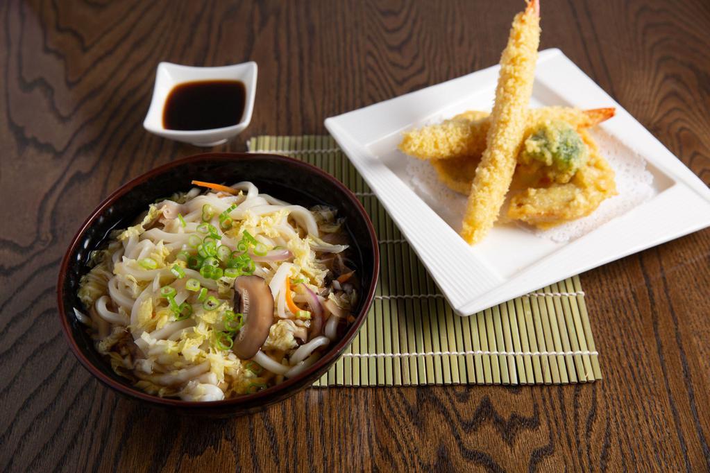 Tempura Noodles Dish · Fried shrimp and vegetable tempura, in udon soup.