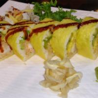 Lobster Roll · Lobster tempura, mango, asparagus, avocado, wrapped in cucumber, topped with eel sauce and f...