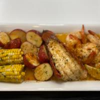 Lobster Tail and Shrimp · 6 oz Maine Lobster Tail, 10 Black Tiger Shrimp, 2 Ears of Corn, 3 Red Skin Potatoes, 4 oz of...