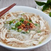 19. Chicken Rice Noodle Soup · Pho ga. Chicken soup served with rice noodles and shredded chicken. 