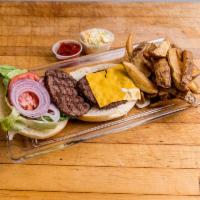 Beef Cheeseburger · 2 patties. Served on a kaiser roll with a pickle and coleslaw. Includes lettuce, tomato and ...