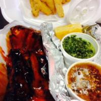 5. BBQ Ribs, Chicken and Shrimp · 3 ribs, 2 pieces of chicken and 3 shrimp.