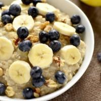 Oatmeal Bowl · Organic oatmeal made with choice of milk topped with blueberries, bananas, walnuts, cinnamon...