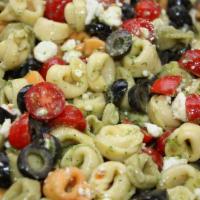 NEW Tri-Color Tortellini Cheese Salad · Cheese Stuffed Tri-color Tortellini combined with red & green pepper strips, olives, & herbs...