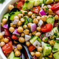 Southwest Keto Salad · Chopped spinach, grape tomatoes, feta cheese, beans, chick peas & olive oil