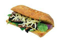 Shroom Ciabatta Sandwich · Mushroom's, onion, baby spinach, mozzarella cheese and basil aioli dressing