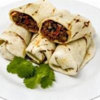 4 Mini Beef Burritos · 4 deliciously stuffed beef burritos with melted cheddar cheese, cilantro rice and pico de ga...