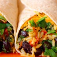 Veggie Burrito Wrap · Basmati cilantro rice, black beans, corn, romaine lettuce, pico de gallo, guacamole, sour cr...
