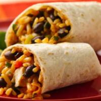 Chicken Burrito Wrap · Basmati cilantro rice, chicken, black beans, corn, romaine lettuce, pico de gallo, guacamole...
