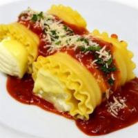 Lasagna Roll with Marinara Sauce · Lasagna pasta, ricotta cheese, olive oil, tomato sauce, and Romano cheese.