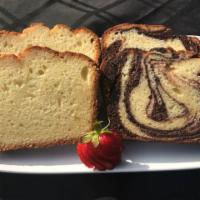 Assorted Pound Cake · Baked in loaf pan or Bundt mold and served with powdered sugar, light glaze or a coat of ici...