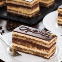 Opera Dessert · A vanilla layered cake with coffee and ganache with coffee mousse