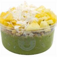 Lola Green Bowl · Green bowl blended with kale, pineapple, banana and coconut milk topped with granola, pineap...