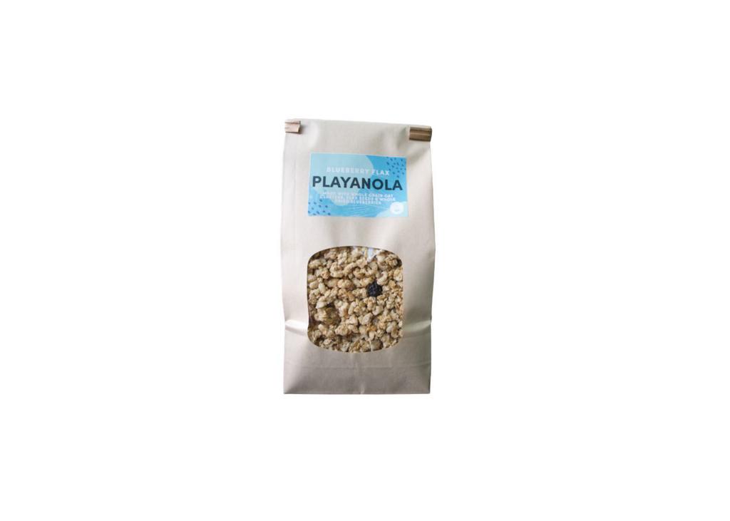 Playanola Bags · Full bag of Playa Bowls blueberry flax granola.