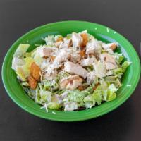 Caesar Salad with Chicken · Romaine lettuce, tomatoes, Parmigiano Reggiano cheese, tomatoes, croutons, Caesar dressing, ...