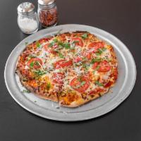  Margherita Pizza · Garlic, fresh basil, fresh tomato, Parmigiano/Romano, pizza sauce, mozzarella/provolone cheese
