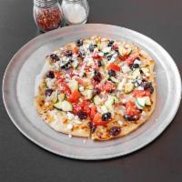  Athena Pizza · Olive oil, red onion, fresh tomato, cucumber, Kalamata olives, feta cheese crumbles, house t...