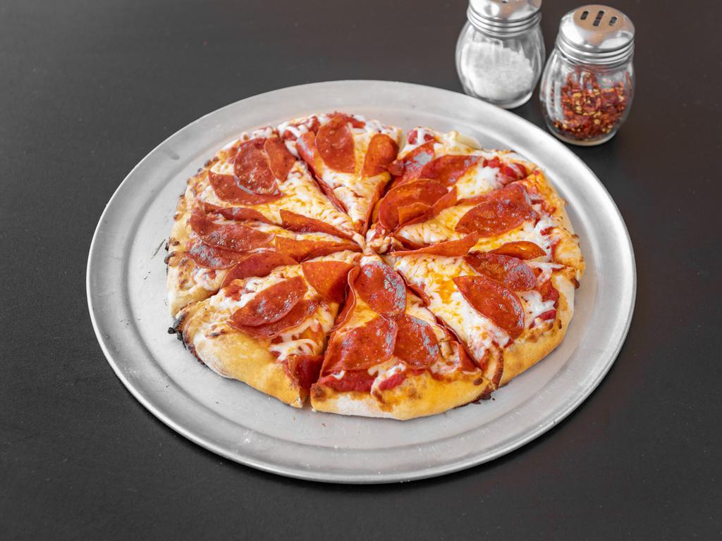 Pepperoni Pizza · Pepperoni, pizza sauce, mozzarella/provolone cheese