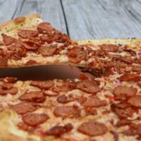 Slice: Plain Ass Pepperoni · A generous layer of Pepperoni, sprinkled with Parmesan Cheese.
